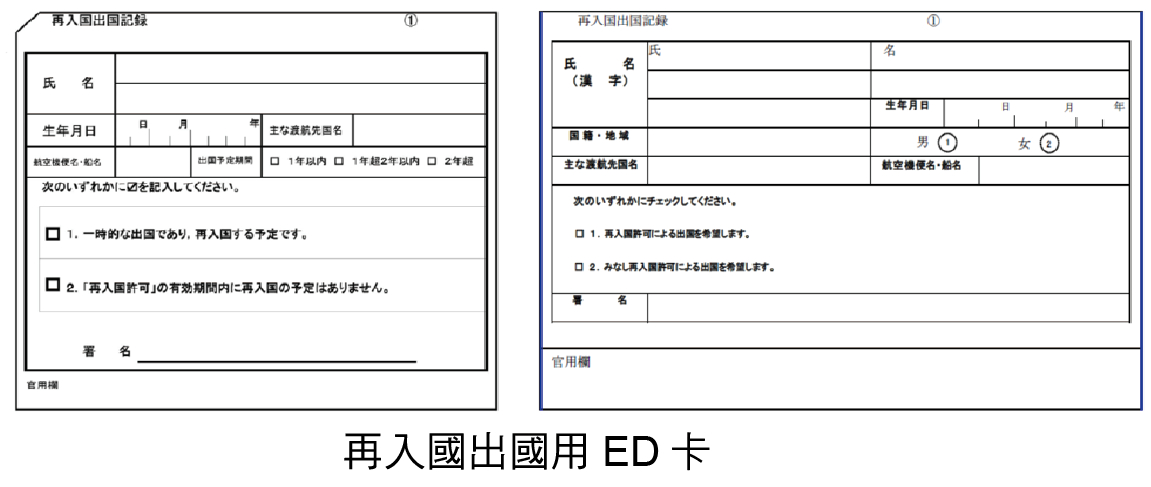 再入國出國用ED卡